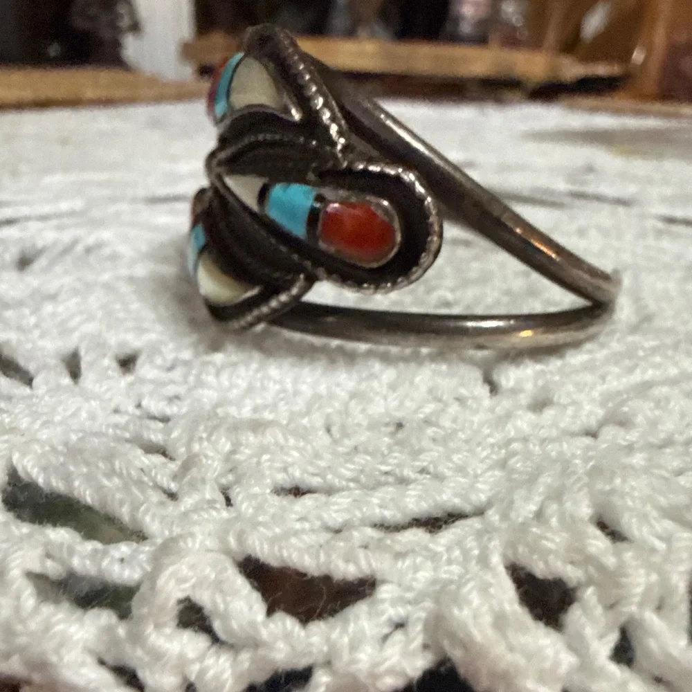Vintage Zuni Sterling, Turquoise, Coral & MOP - Picture 4 of 10